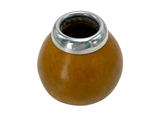 Traditionele yerba mate kalebas met houtlook en roestvrijstalen rand